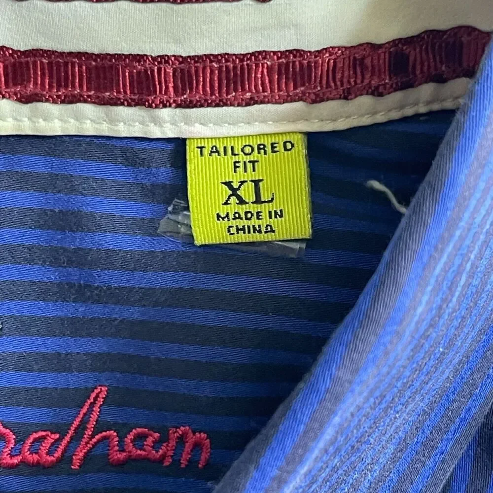 Robert Graham Shirt Men‎ XL Blue Stripes Flip Cuff Long Sleeve Button Up